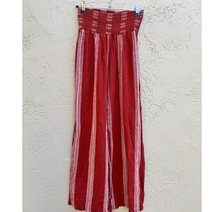 American Original Rewash Red Striped Boho Indie Wide Leg Smocked Waist Pants